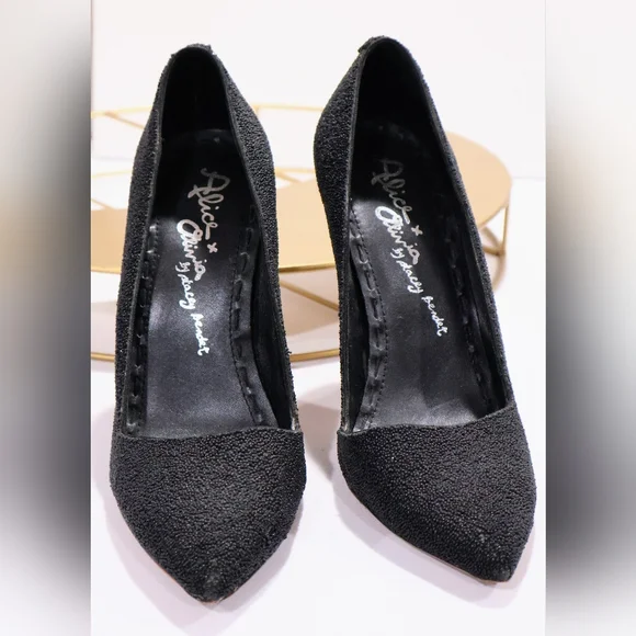 Alice + Olivia Dina Black Caviar Beaded Pointy Toe Heels Pumps - Picture 4 of 10